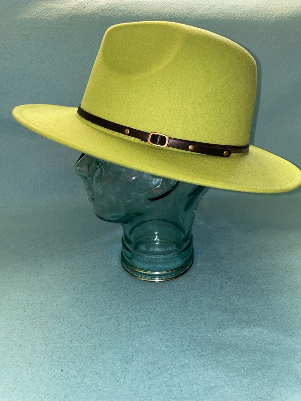 UNBRANDED Wide brim fedora felt two-tone lime green pink black hatband size OSFA - Picture 2 of 8